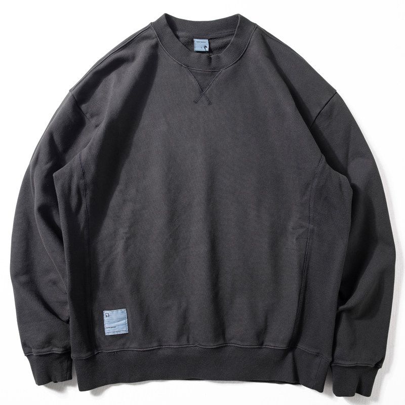 Heavy Weight Washed Cotton Drop Shoulder Casual round Neck Sweater Black M((110-130 jin))