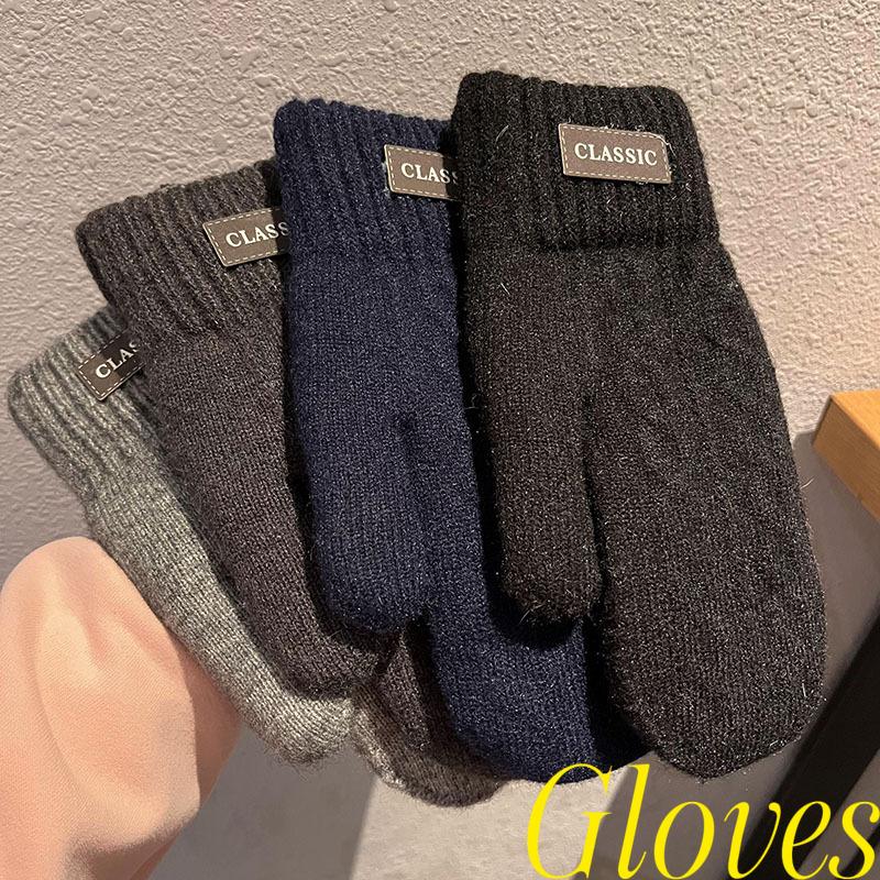 Korean Fashion Men Winter Gloves Thickened Fleece Lined Thermal Cold Proof Trendy Gift for Students Wool Fingertip Coverage