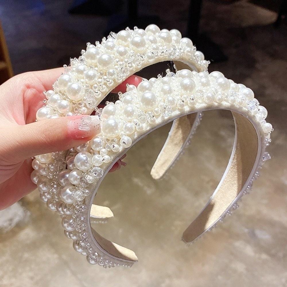 Baroque Bridal Hair Hoop Large Women Hairbands Sweet Pearl Headbands  Women