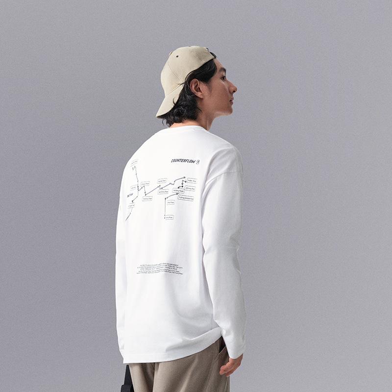 Li Ning CF Letter Print Casual Sports Crew Neck Pullover Long Sleeve Drop Shoulder T-Shirt Men Tops Standard-White ATLU113-2