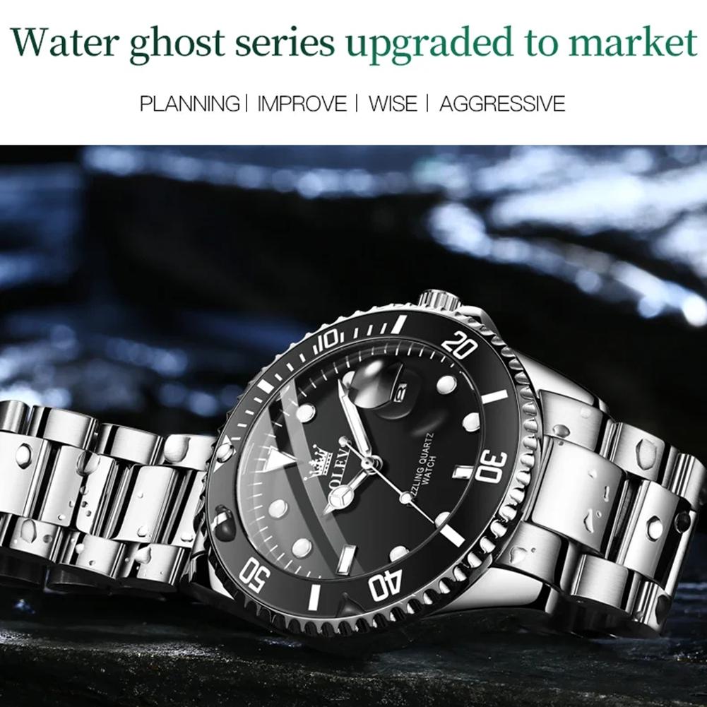 Herrenuhren Grünes Zifferblatt Wasserdicht Edelstahlarmband Kalender Quarzuhr Leuchtend Luxus Herrenarmbanduhr