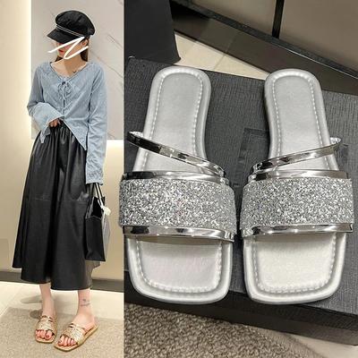 Helder Diamant Casual Zomer Dames Slippers Platte Zool Modieuze Dames Hoofd Eén lijn Coole Slippers Groot 42 Slippers