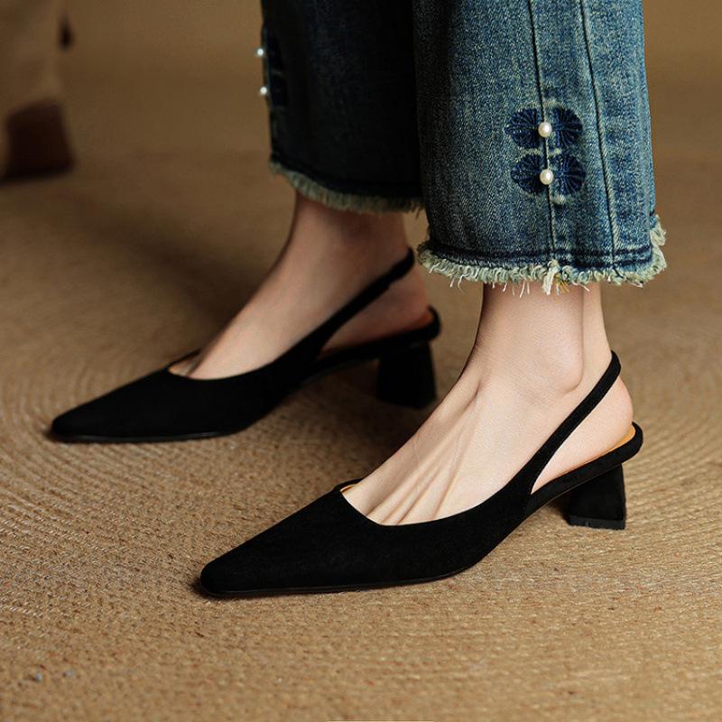 

French retro bag head shoes summer light mouth sandals new word with thick heel commuting versatile temperament square head women s shoes 40 чёрный