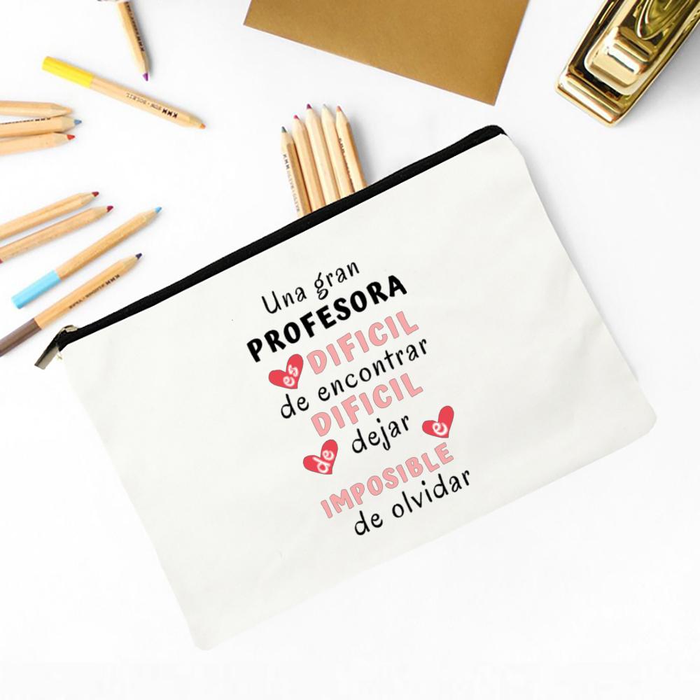 Spanish Printed Makeup Bag Female Travel Neceser Cosmetic Pouch Travel Toiletry Organizer School Pencil Bags Gifts for Teacher