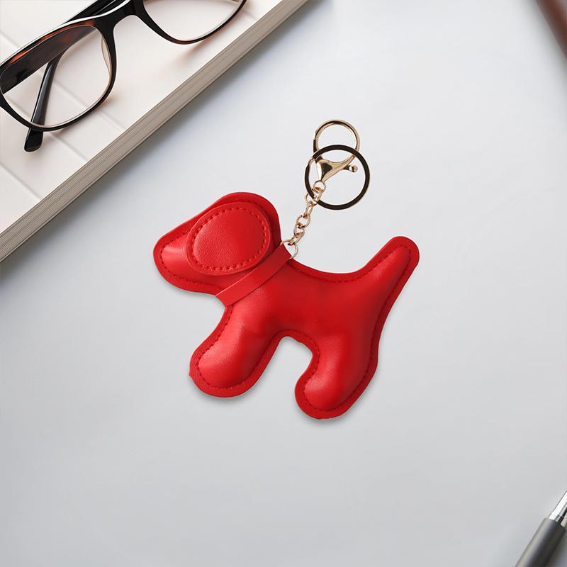 Women Girls Cartoon Dog Creative Pendant Bag Decorations PU Leather Cute Solid Color Fashion Keychain Decorative Gift Accessories