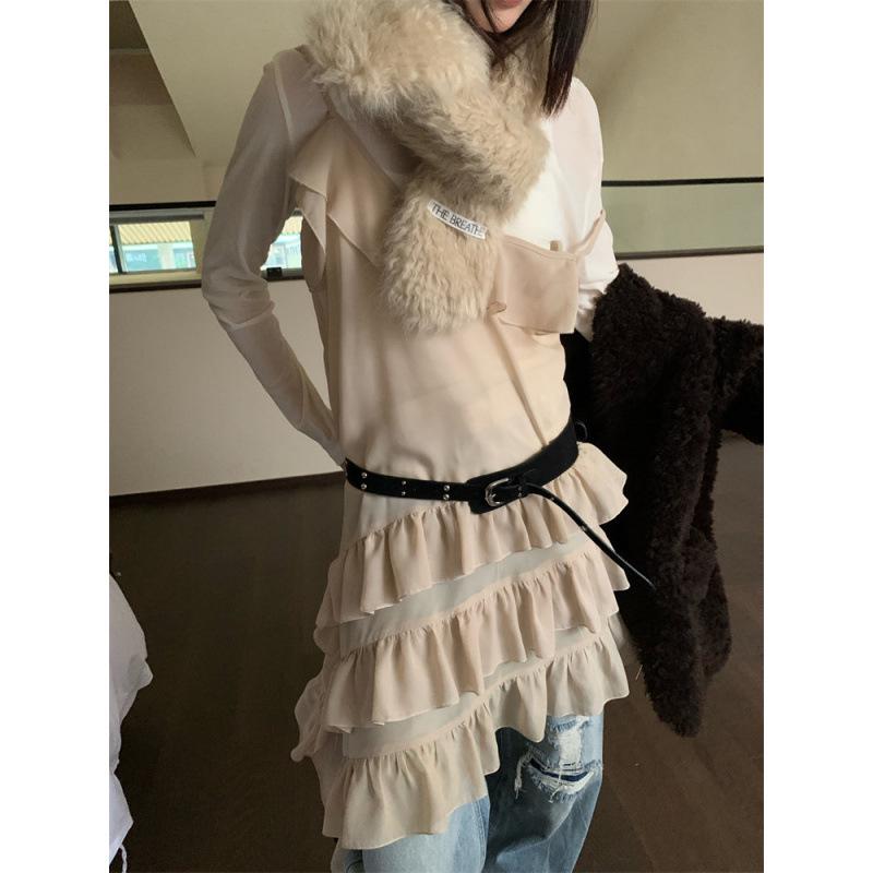 

Elegant Korean Style Ruffle Strappy Dress - Sweet, Fresh, Slimming & Flattering for Spring One Size абрикосовый