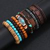11Pcs/Set Vintage Turquoise Leather Wood Bead Bracelets for Men Brown Color Feather Braided Bracelet Set Male Party Jewelry Gift