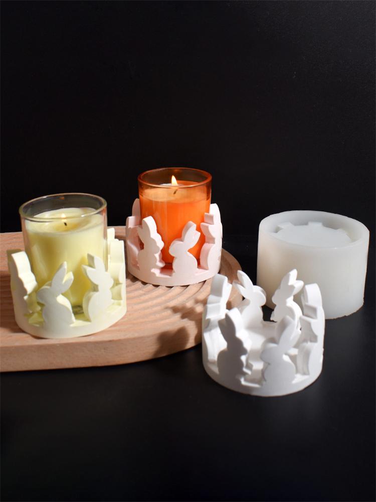 Ostern Hohl Kaninchen Silikonformen DIY Teelichthalter Gips Gips Zement Betonform Haus Ornament Form