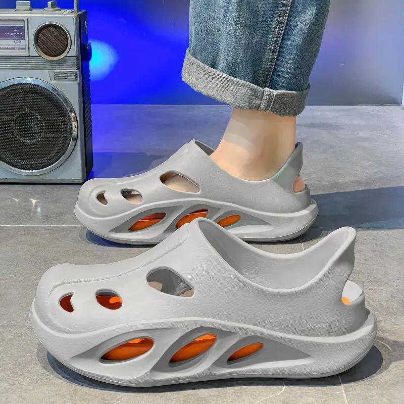 

Модные высокие мужские сандалии с платформой, пляжная обувь с отверстиями, размер 41, удобные ПВХ с открытым носком, в наличии, повседневная стильная мужская обувь 40