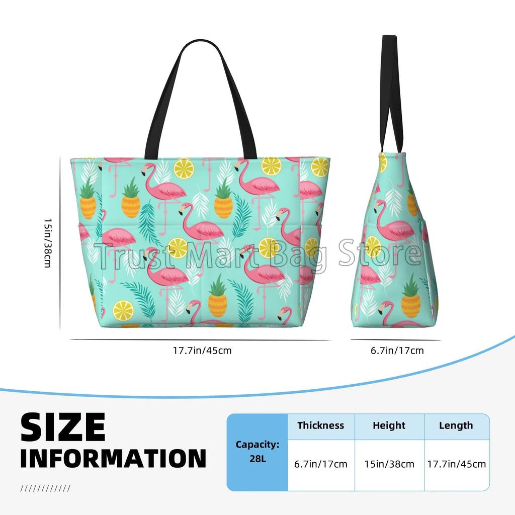 Rosa Flamingo-Print Große Strandtasche Damen Tragbare Reisetasche Wasserdicht Sandfest Pooltasche für Schwimmen Fitnessstudio Lebensmittel Urlaub