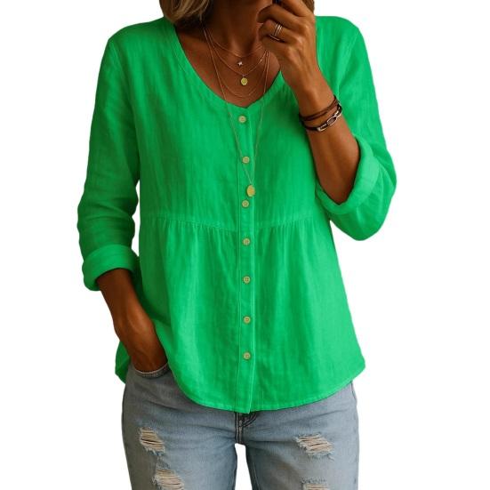 

Women Shirt V-Neck Long Sleeve Buttons Placket Shirt Tops A-Line Silhouette Short Front S