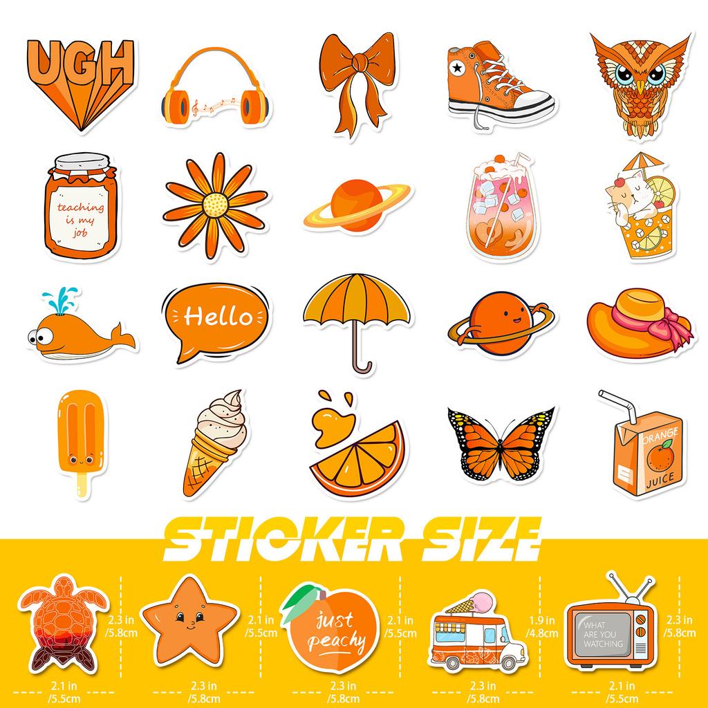 50 Orange Small Fresh Ins Graffiti Stickers Suitcase Laptop Mobile Stickers VSCO Orange Turtle