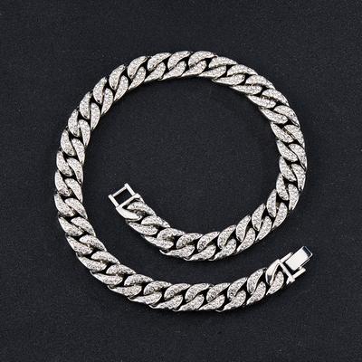 European and American Fashion Trend Hip Hop Hiphop Necklace 14mm Super Thick Zinc Alloy Rhinestone Necklace