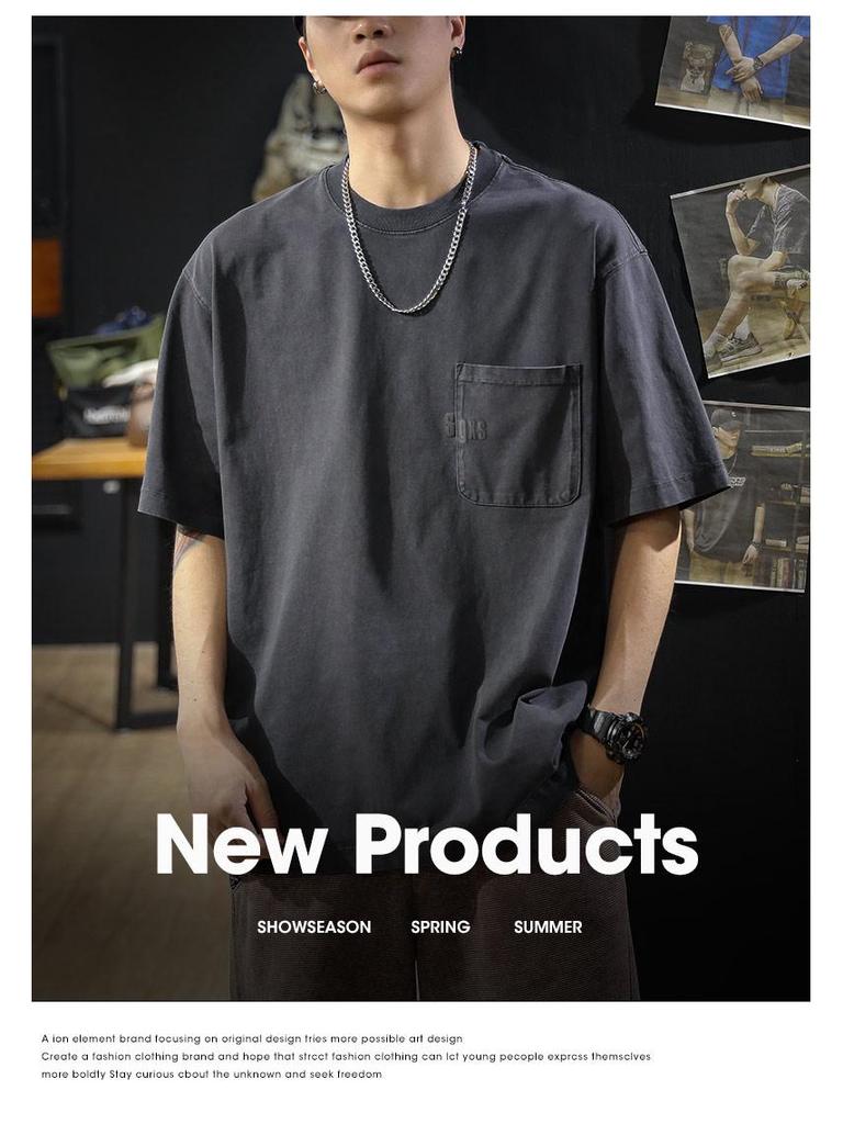 Men's Retro American Classic Washed Cotton T-Shirt - 280g Heavyweight, Short-Sleeved, Summer Trend.