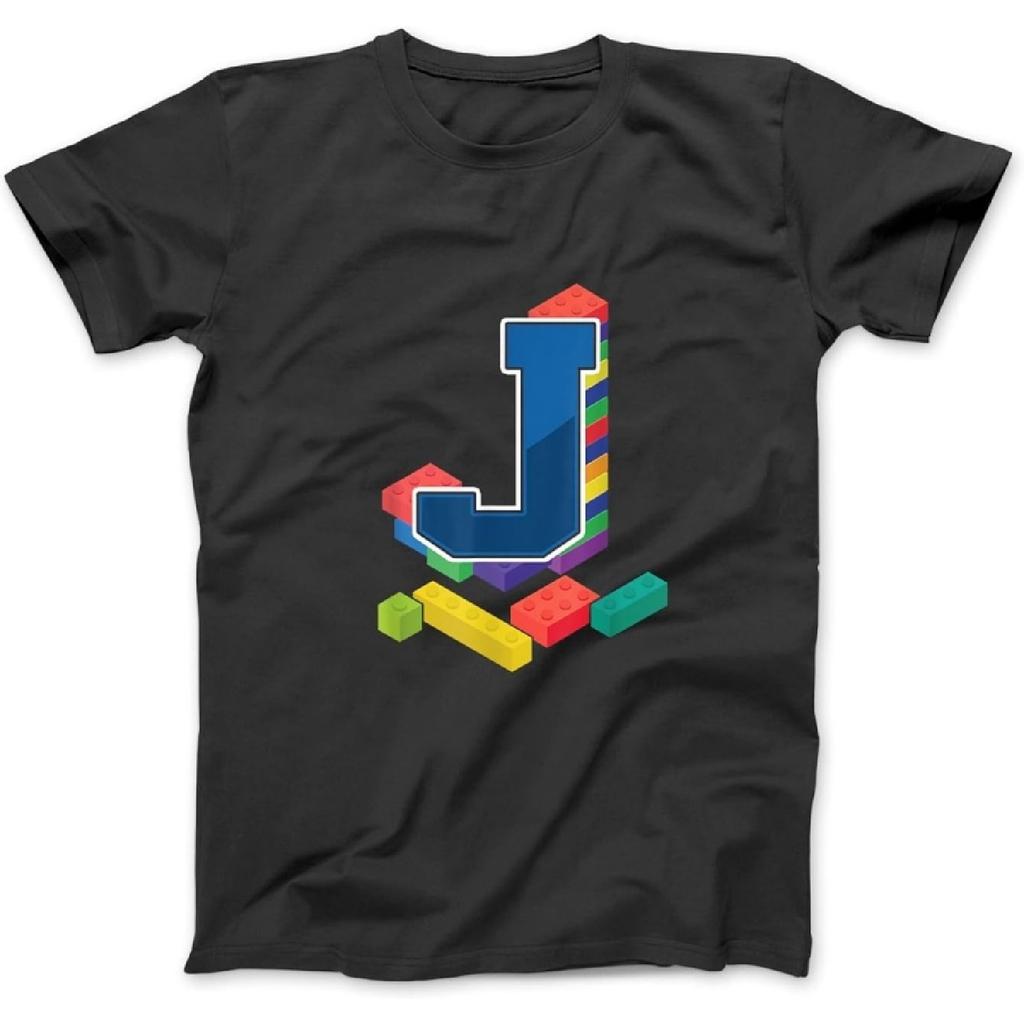 Letter J Master Builder Alphabet Last Name Building Blocks T-Shirt, Sweatshirt, Hoodie for Men Women Kids Made in Canada Black