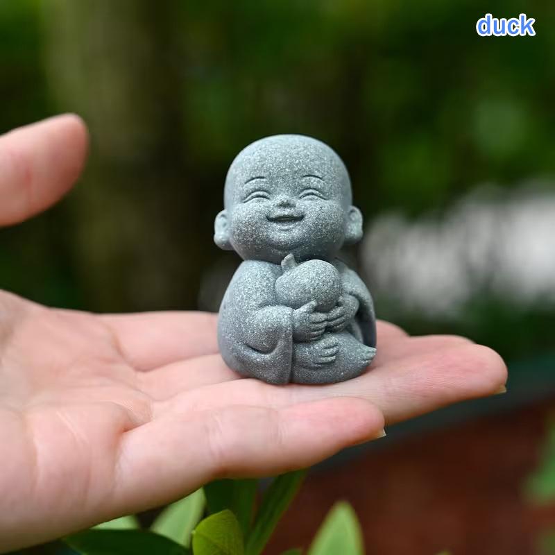 

Embracing Animal Monk Statue, Resin, Stone Zen Garden Decoration, Serene Smiling Sculpture