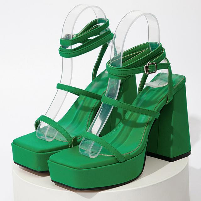 

Сексуальные сандалии на платформе с открытым носком, женские туфли-лодочки на массивном высоком каблуке, модная женская обувь с пряжкой на щиколотке и ремешком, черная, синяя 39 зелёный