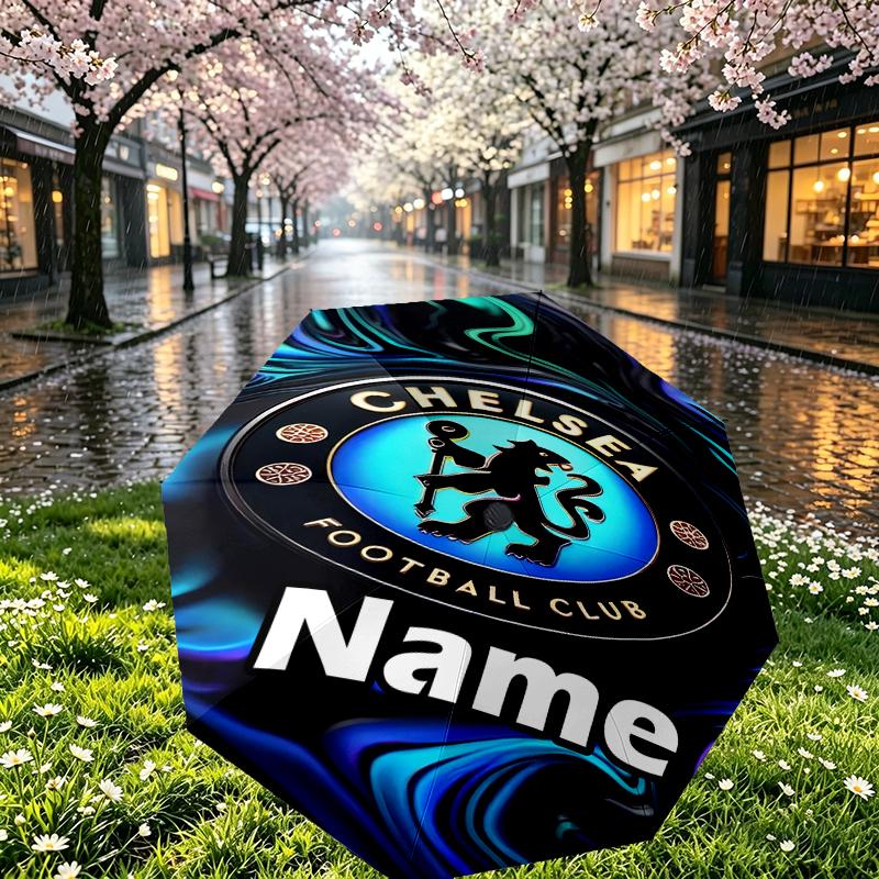 Custom Name Personalized Football Club F.C Print Umbrella, Auto Open Close, 8‑Rib Sturdy Frame, Commute Camping Hiking Use, Birthday Gift
