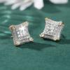Hip Hop Golden Plated Inlaid Synthetic Zirconia Square Stud Earrings for Men Women Party Daily Versatile Jewelry Crafts
