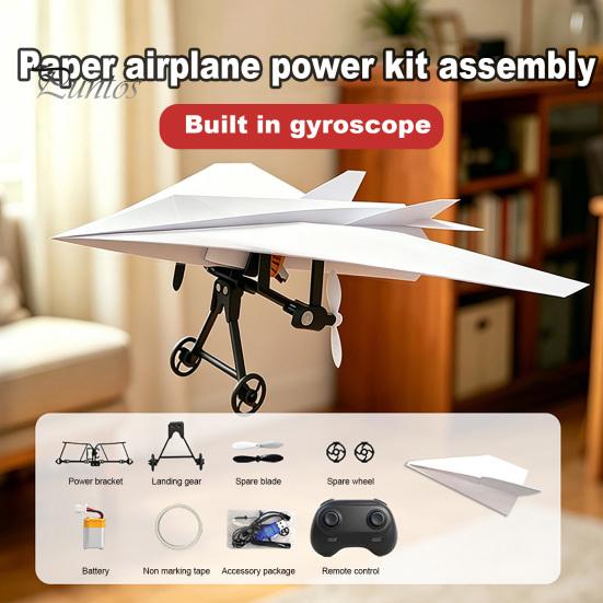 RC Plane with Dual Propellers Remote Control Paper Airplane Kit, DIY Electric Gyro Kit Stabilizer, Propellers, Lightweight Glider Assembly Toy
