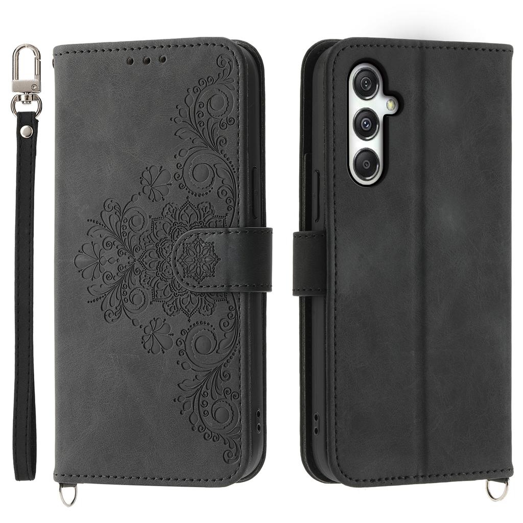 For Samsung Galaxy M35 5G Case Flower Pattern PU Leather Wallet Phone Cover with Strap