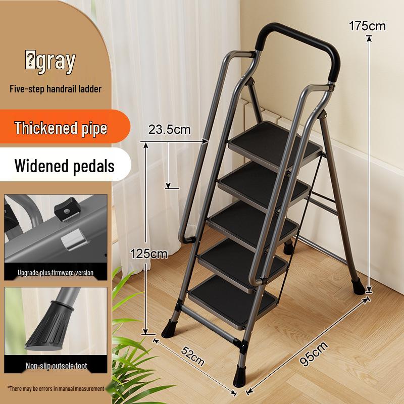 Multi-functional Indoor Folding Ladder with Handrails and Widened Pedals - Four to Five Steps for Home and Dorm Use