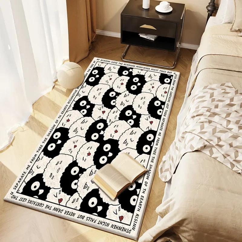 Cartoon Black and White Coal Balls Soft Fluffy Carpet Water Absorbent Non-slip Home Decorative Mat Living Room Bedroom Entry Mat