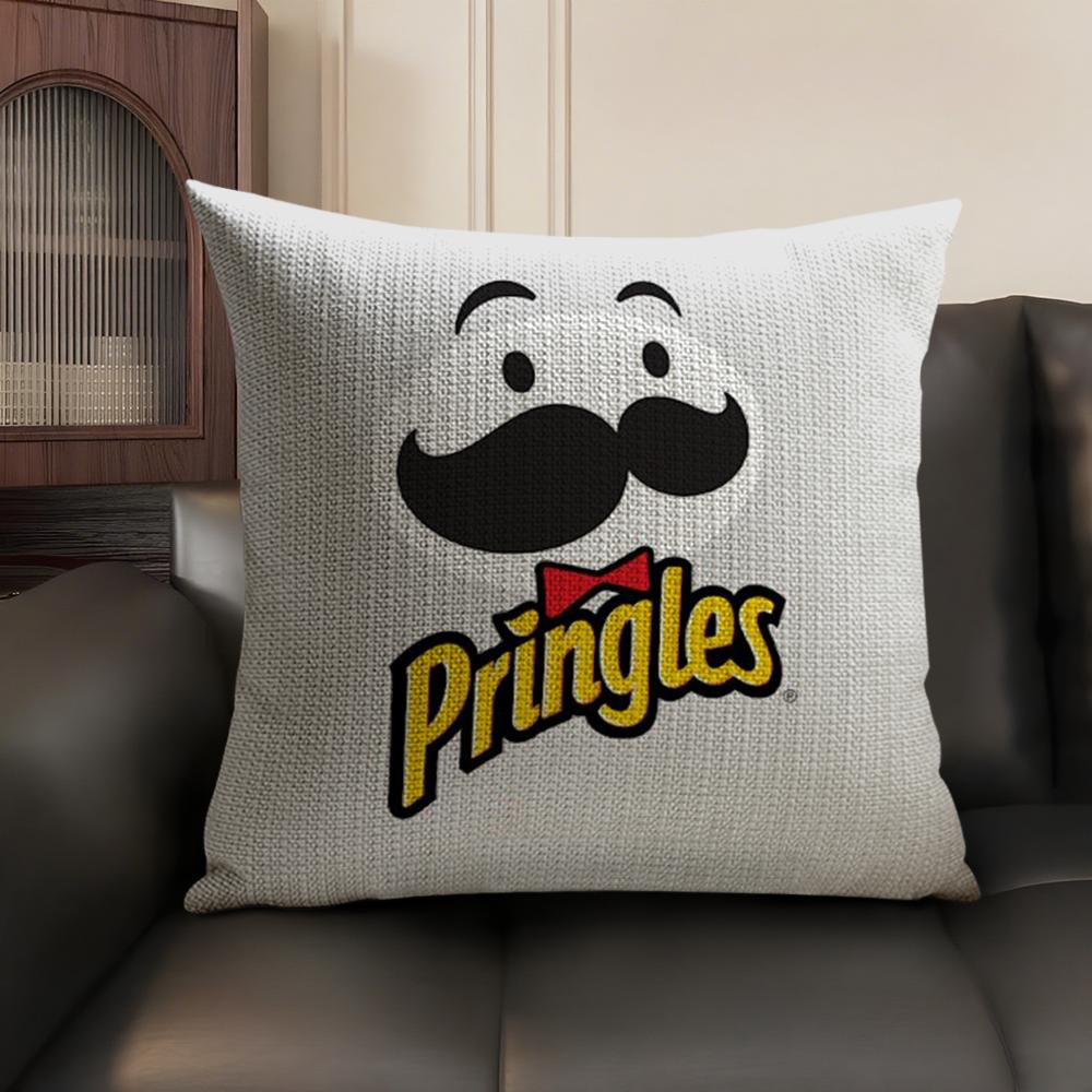 Classic P-Pringles Cushion Cover Summer Breathable Linen Organic Fabric Double-Sided Printing Sofa Pillow Case Home Decor