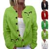 Women's Fashion Christmas Printed Long Sleeve Knitted Cardigan Button Down Jacket