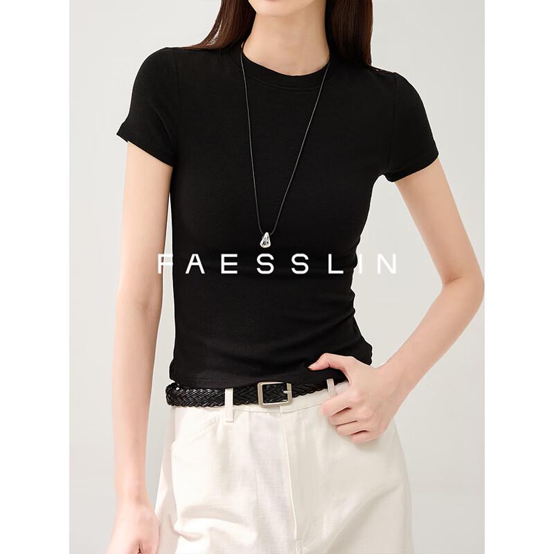 FAESSLIN Women's Slim Fit Knit Round Neck Short Sleeve T-Shirt