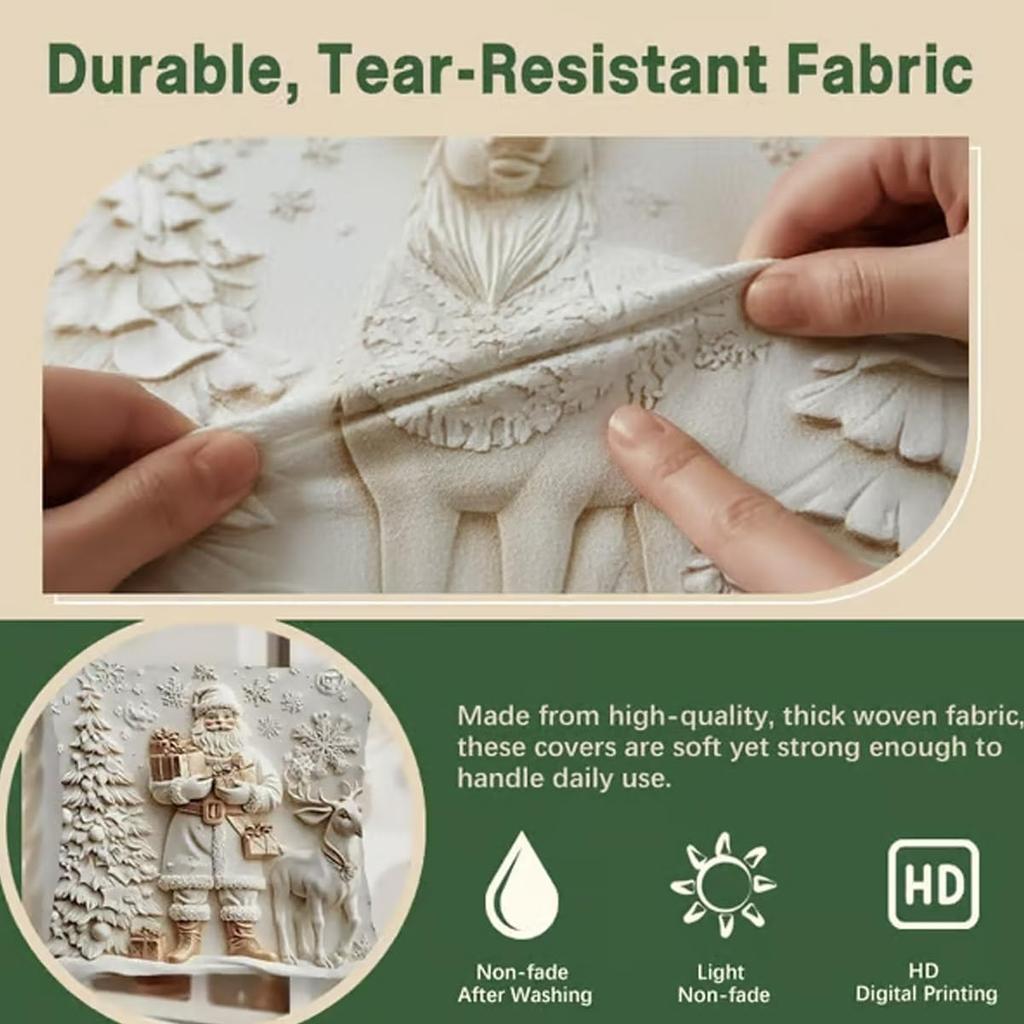 4 Stück Weiche Weihnachts-Kissenbezüge Luxus Samt Kissenbezüge mit 3D-Druck Festliche Dekoration für Wohnzimmer Sofa Schlafzimmer Maschinenwaschbar