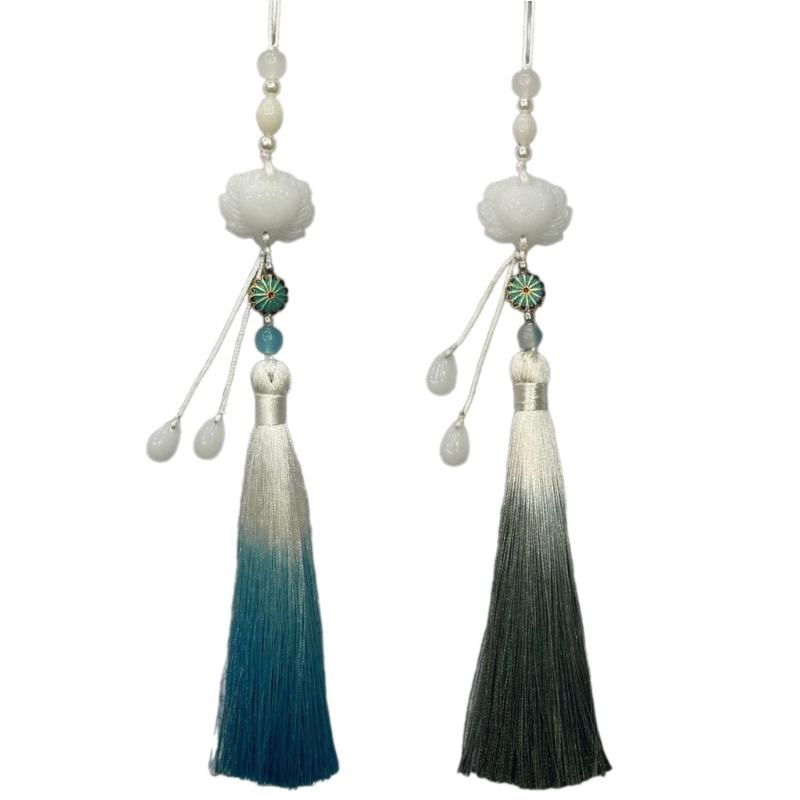 Vintage Chinese Hanfu Pendant Traditional Tassels Pendants Imitation Lotuses Jade Fashionable Jewelry for Celebrations