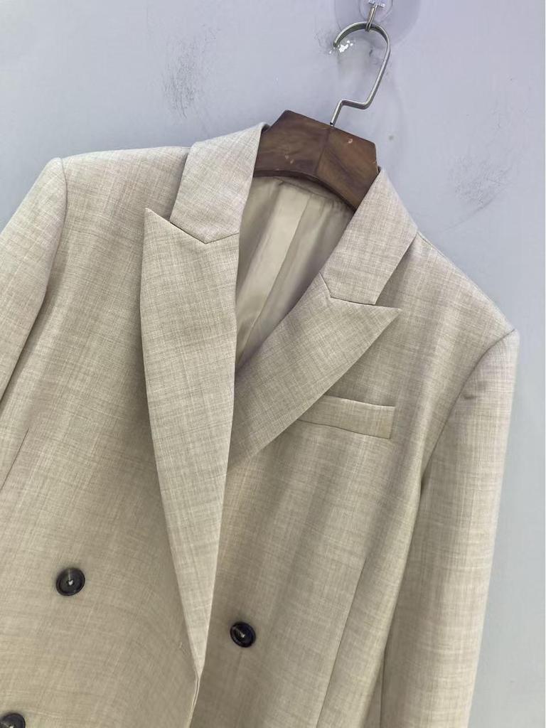 Nanyou Elegant Women's Wool-Silk Mid-Length Double-Breasted Suit Dress - Autumn Collection