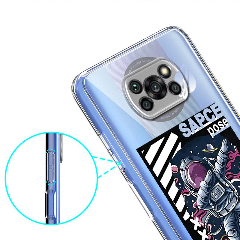 Cute Astronaut Planet Clear Case For Xiaomi Mi Poco X3 NFC M3 Pro F3 F1 11 Lite 12 Redmi Note 10 9S 8 7 9 Soft Phone Cover