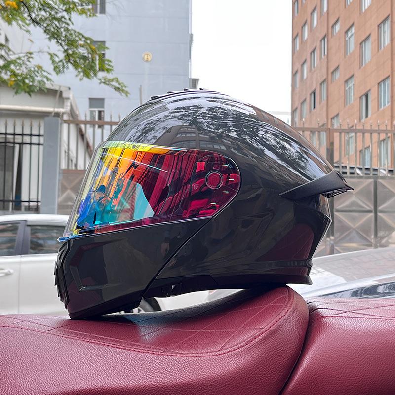 Electric vehicle helmet men's and women's face-opening helmet summer double mirror tail semi-full cover type personalized four-season Bluetooth couple