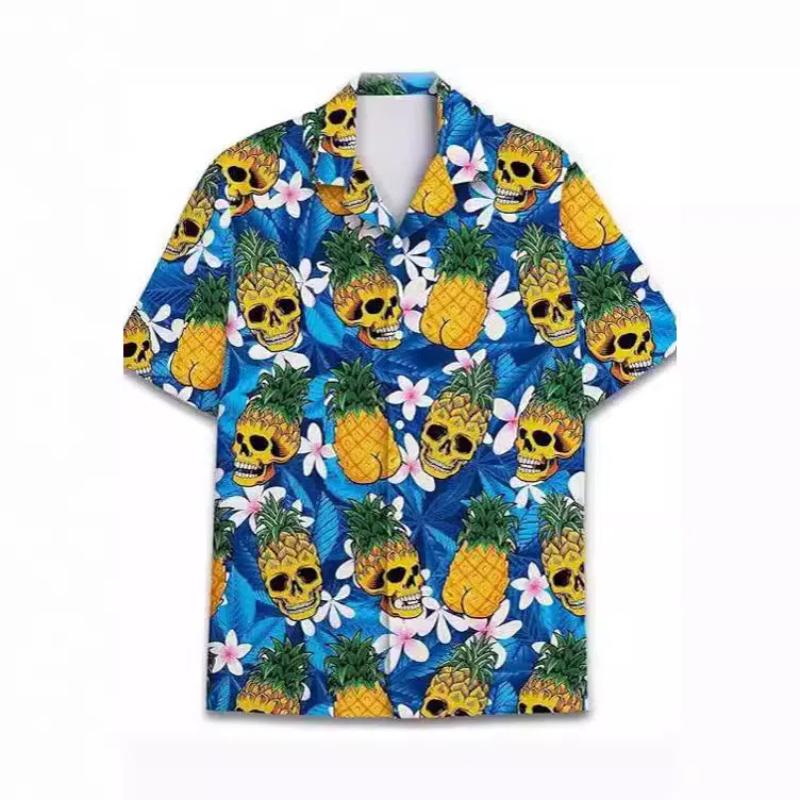 2024 Summer New Large Men's Fashion Digital Printed Hawaiian Short Sleeved Shirt