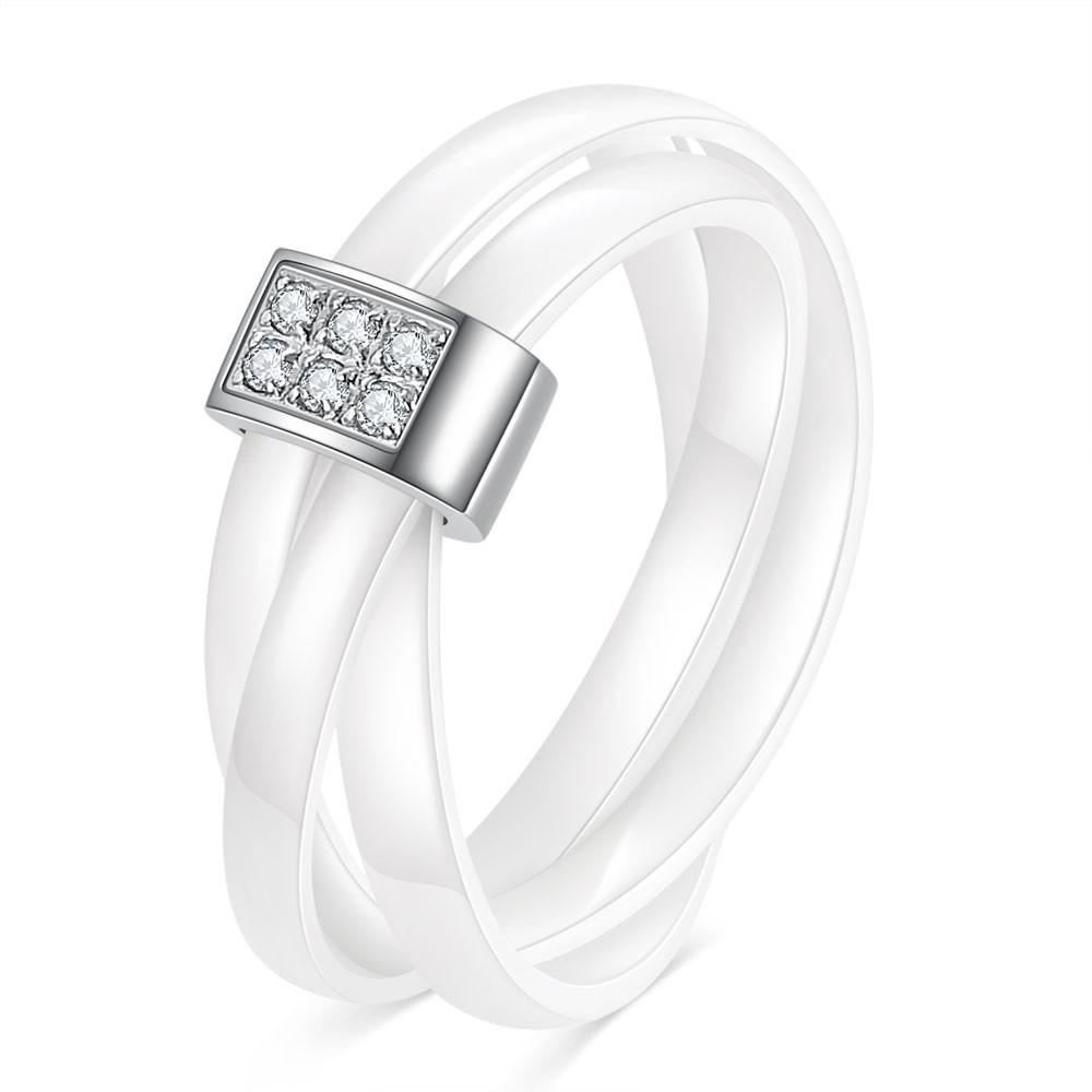 

8MM Double Row Diamond-set Black and White Ceramic Three-ring Cross-diamond-set Ring for Couples 6 белый