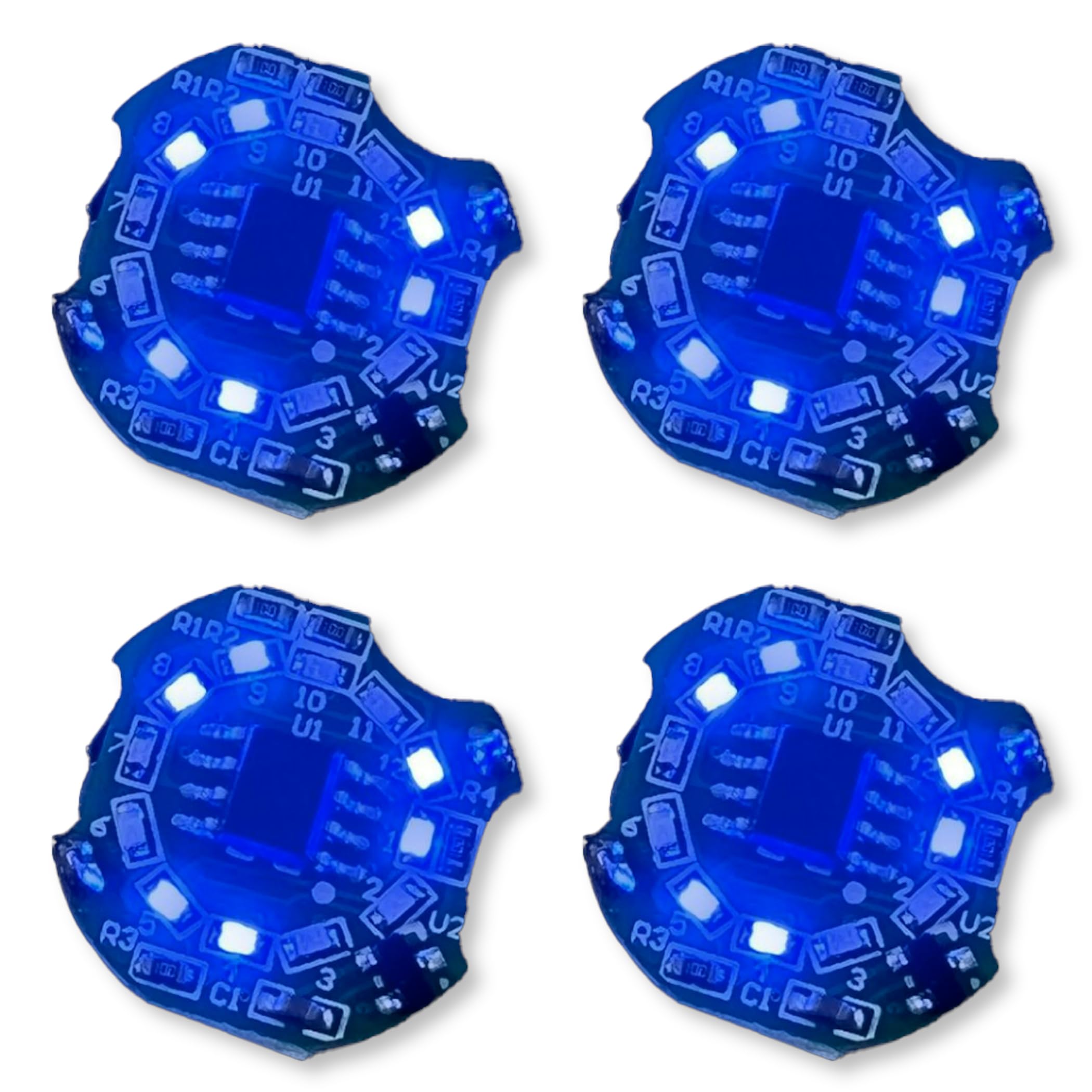 

Set of 4 Small Rotating Flashing LED Powered by Button Cell Batteries Wireless Magnetic Switch for Model Plastic and Figures Lights, (CR1632 синий