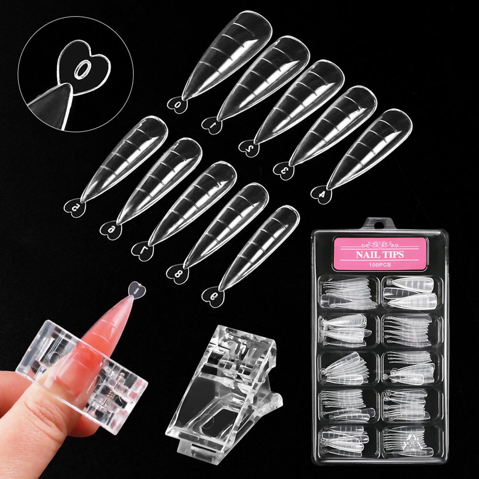 

100Pcs Nail Tips with Scale + Nail Clip for Nail Extension Home Salon Manicure Use