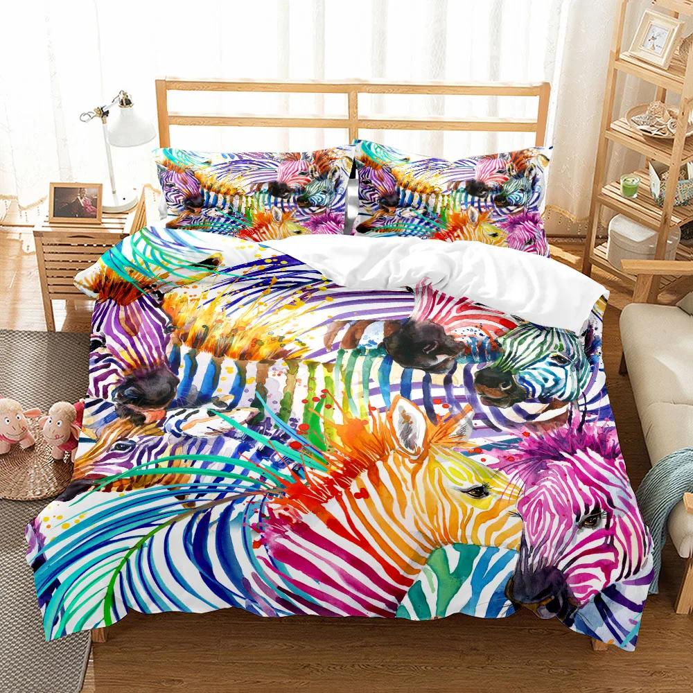 Flowers Parrot King Queen Duvet Cover Cartoon Birds Floral Bedding Set For Adults Animals Leaves 2/3Pcs Polyester Quilt Cover