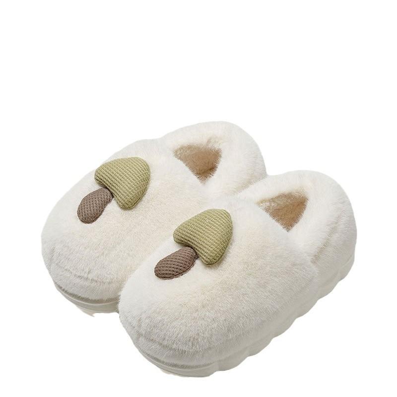 Bag and Mushroom Cotton Slippers Women's Autumn and Winter Couples Thickened Indoor Home Non-slip Cartoon Bag and Fluffy Slippers