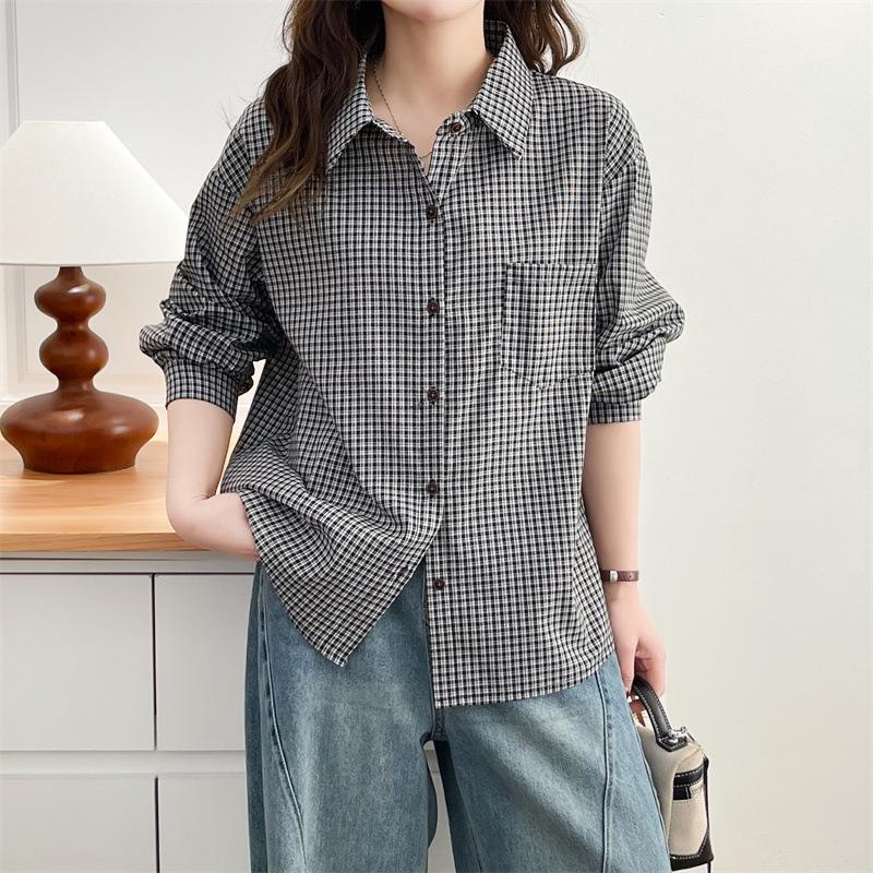 2026 Spring Plus Size Women's Long Sleeve Plaid Shirt Cardigan Fashion Literary Style Jacket