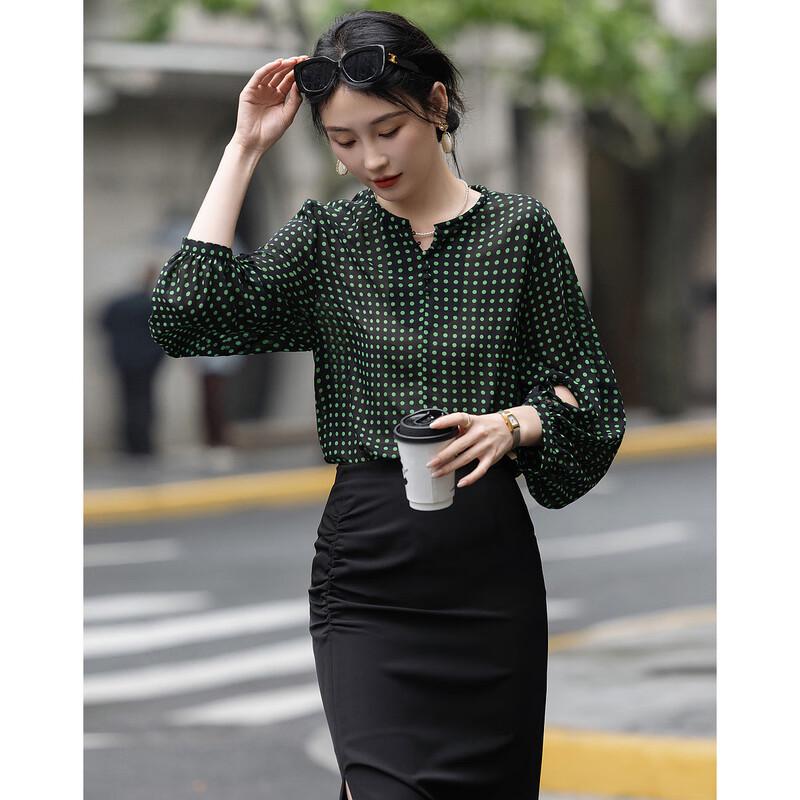 Demana French Retro Polka Dot Blouse S