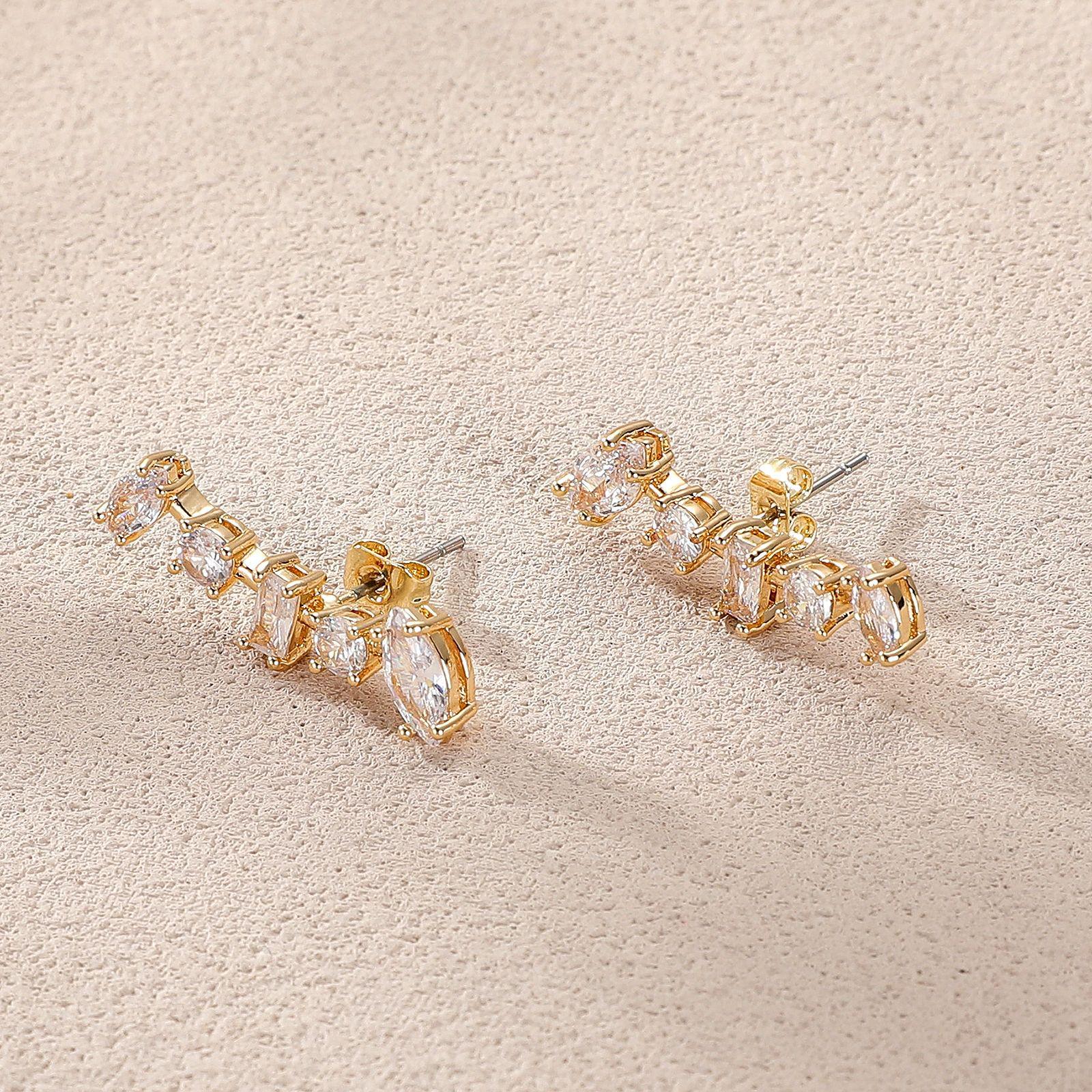 14K Gold Zircon Inlaid Full Diamond Earrings for Women - Luxurious, Simple, Exquisite