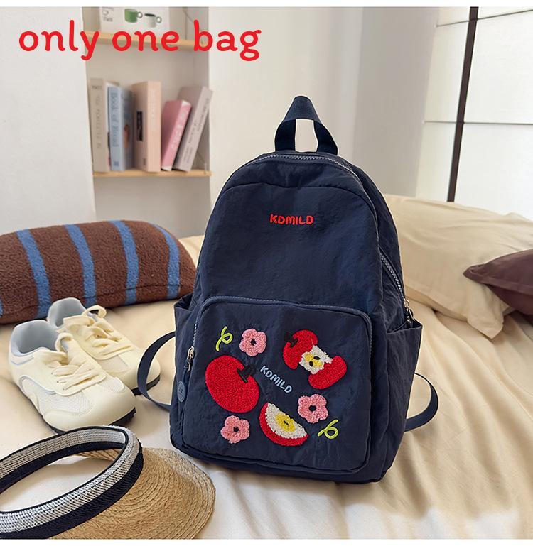 Fruit Pattern Nylon Backpack For Girls With Apple Print And Zipper Design