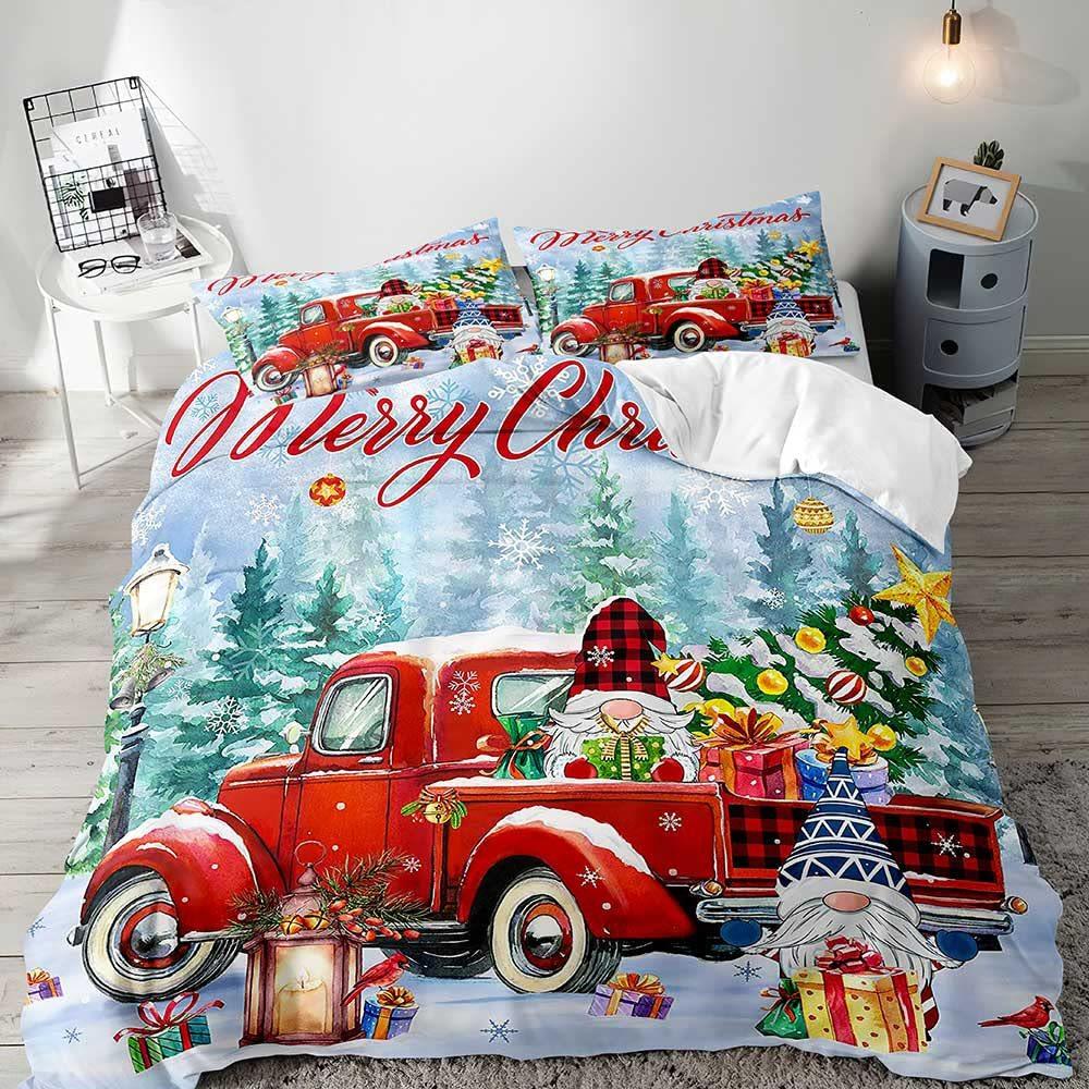 Christmas Cute Dwarf Three-Piece Quilt Cover 3D Digital Printing Bedding Set
