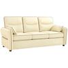3 Seater Sofa Upholstered In Synthetic Leather Thickly Padded Wide Seat Armrest Pocket Quick Assembly Beige