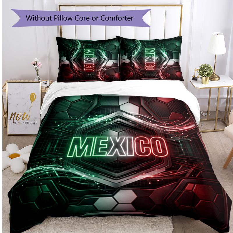 Mexico footbal Printed Bedding 3 Piece Set Cozy Breathable Bed Cover Set as Housewarming Holiday Gift