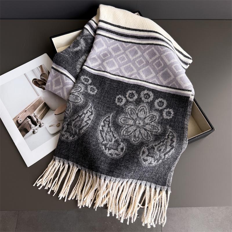 Neck Warmer Scarf For Women Men Winter Thickened Tassel Pashmina Shawl Faux Cashmere Warps Autumn Elegant Ladies Blanket