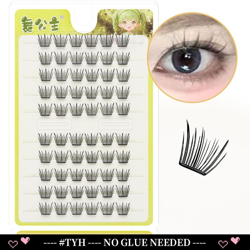 10 Rows Cluster Cat Eye No Glue Lashes Reusable Self Adhesive Glue Free Eyelash Natural Lash Manga Anime Lashes Cluster